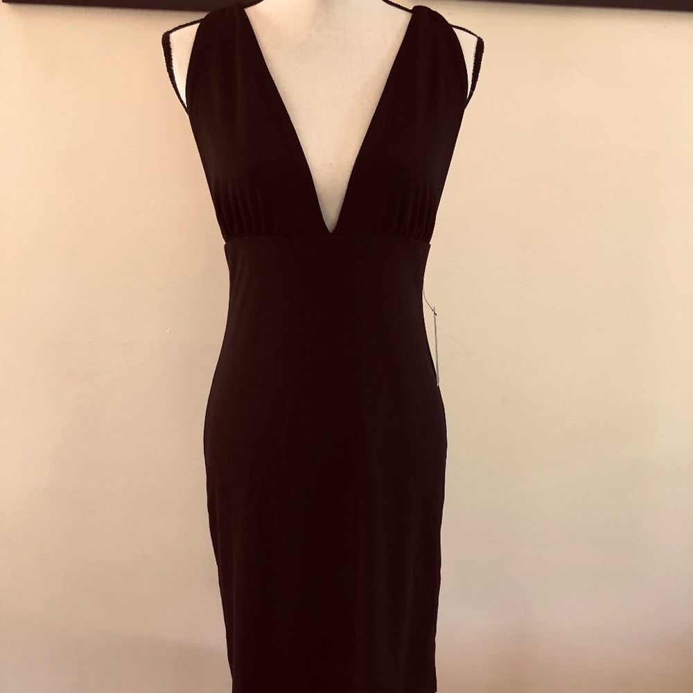 V-neck line wrap black dress